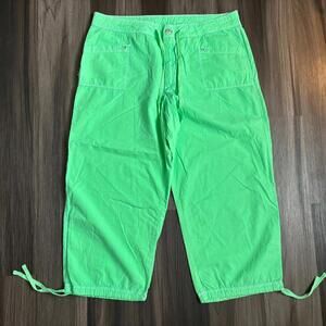 Fresh Produce Cropped Pants Women's Size Large Lime Green Drawstring Legs